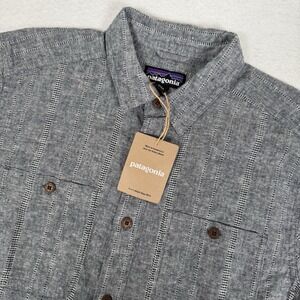 Patagonia Back Step Shirt Mens Small New Navy Swell Dobby Hemp Cotton Button New